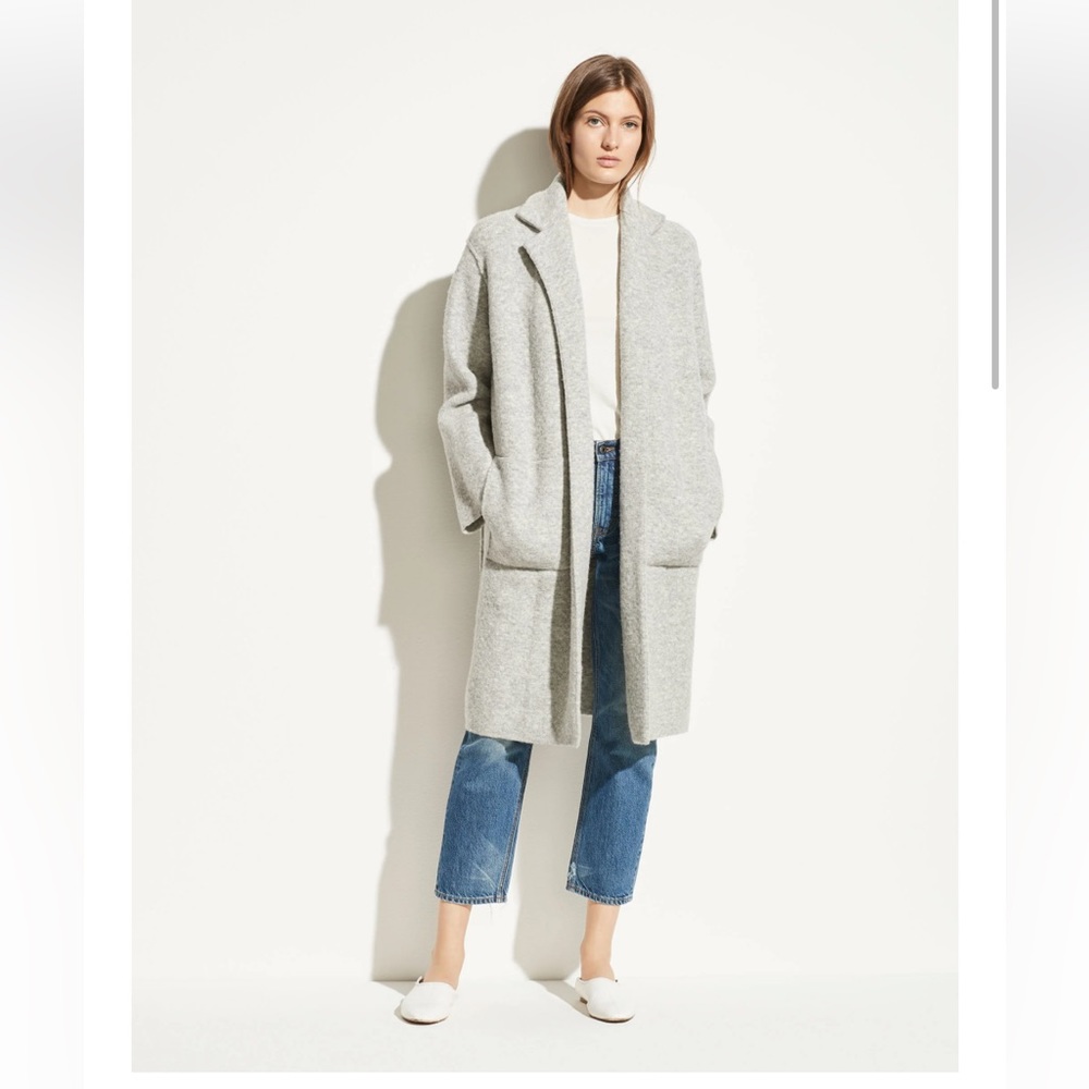 Vince Notch Collar Long Cardigan Coat Light Gray Small